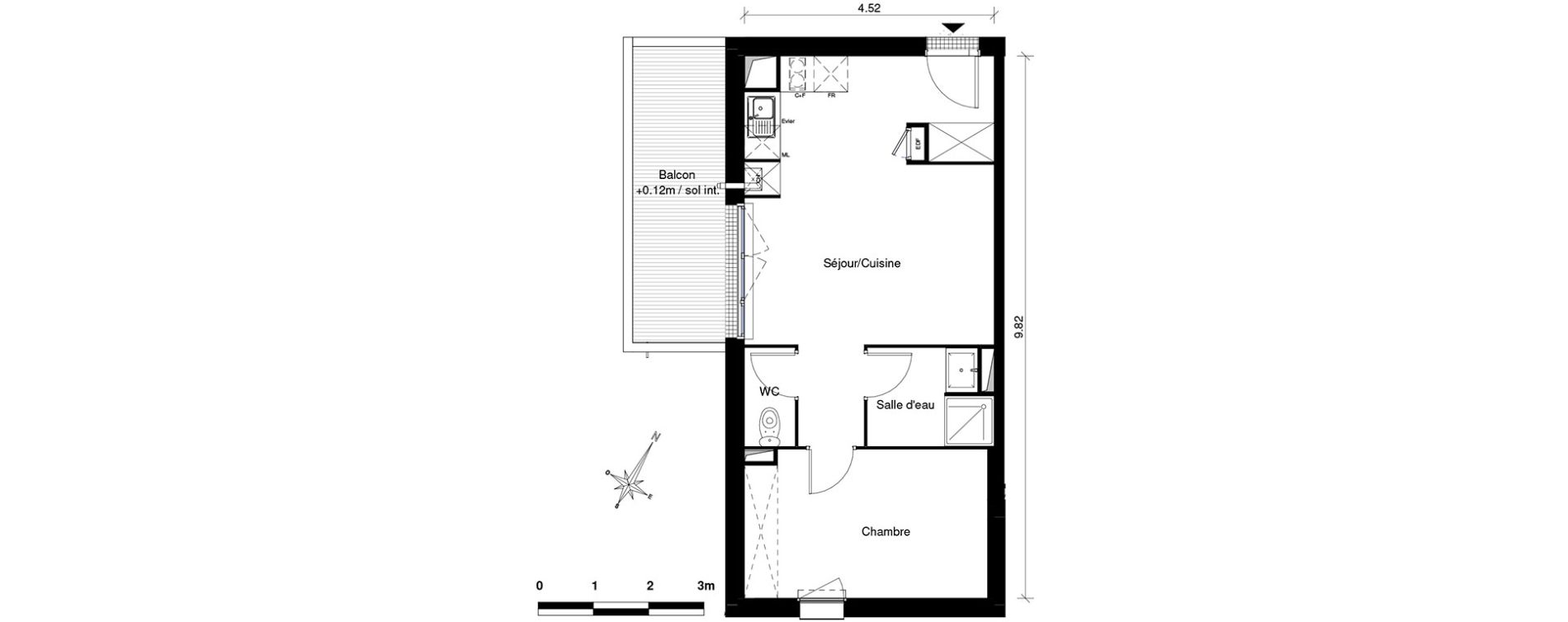 Appartement T2 de 42,19 m2 &agrave; Aucamville Centre