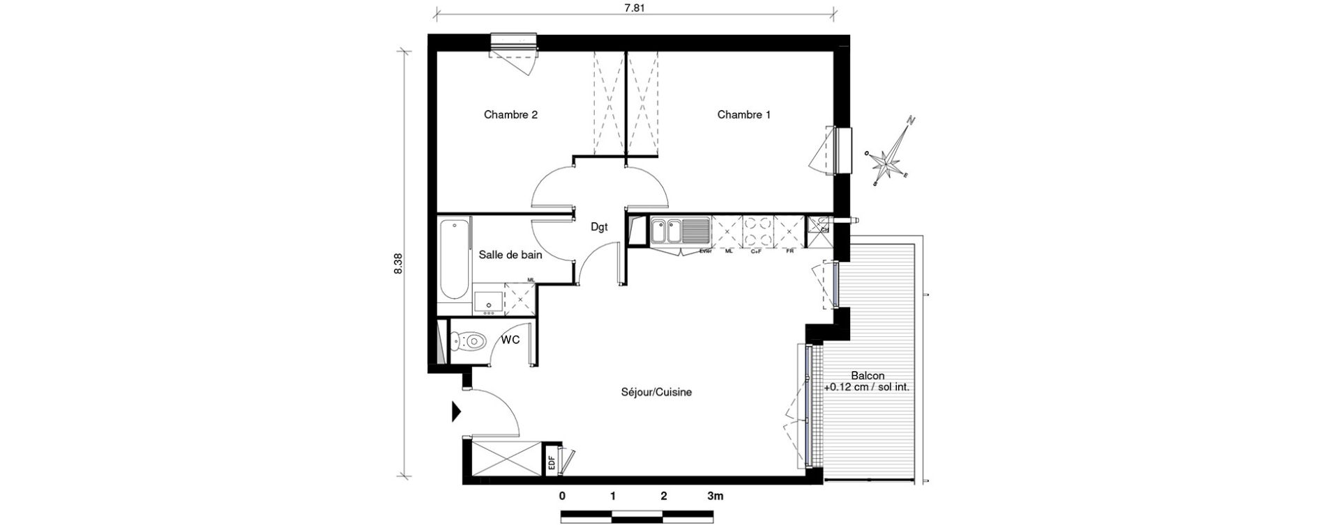 Appartement T3 de 61,93 m2 &agrave; Aucamville Centre