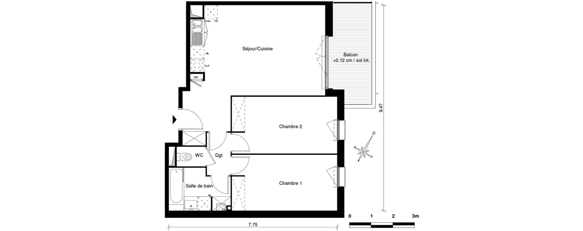 Appartement T3 de 60,34 m2 &agrave; Aucamville Centre