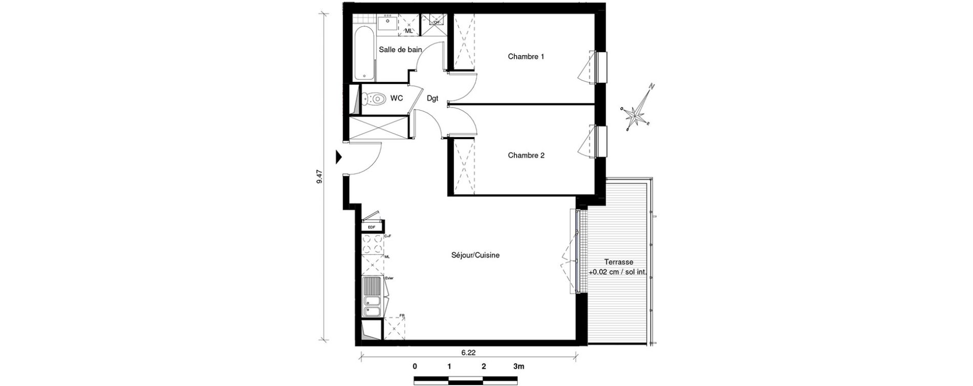 Appartement T3 de 61,00 m2 &agrave; Aucamville Centre