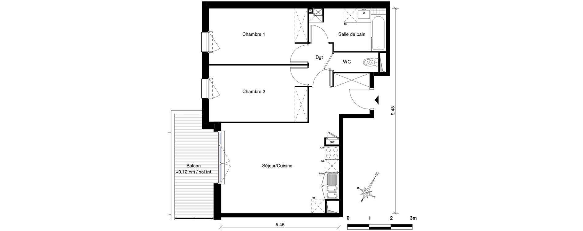 Appartement T3 de 61,45 m2 &agrave; Aucamville Centre