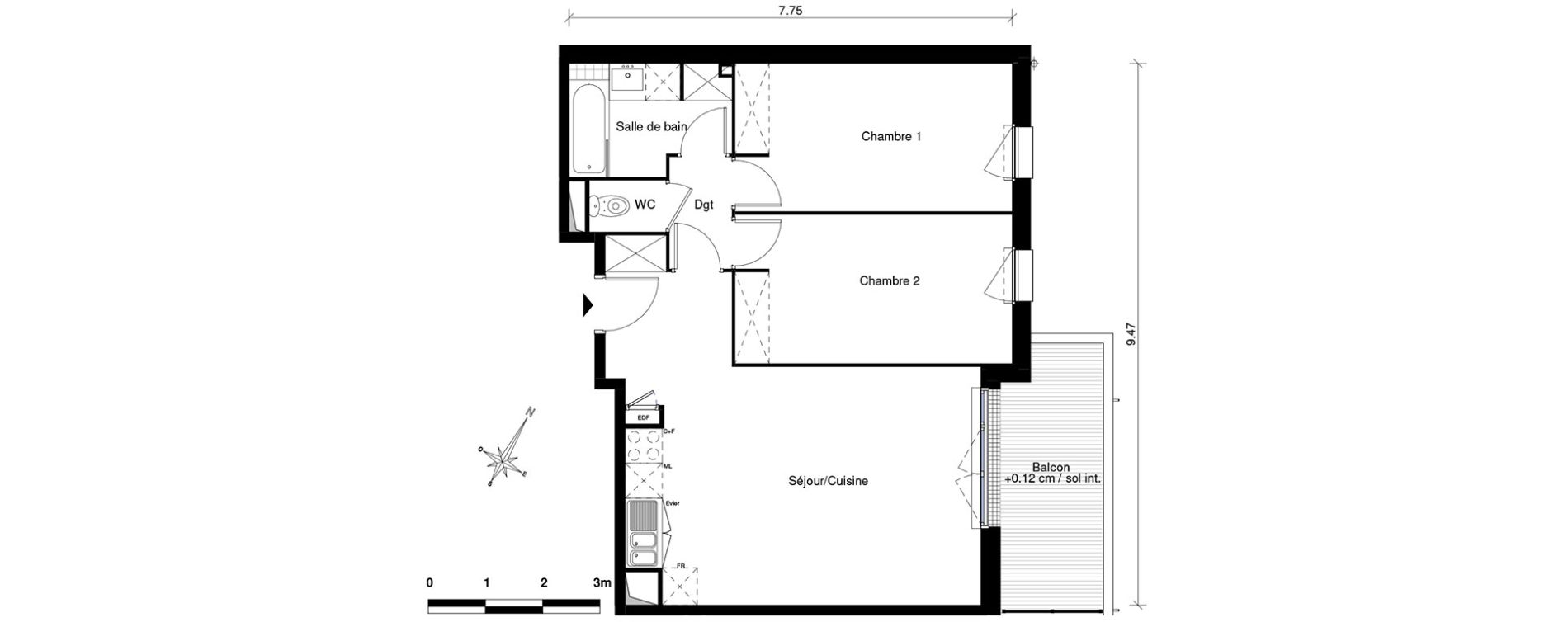 Appartement T3 de 63,34 m2 &agrave; Aucamville Centre