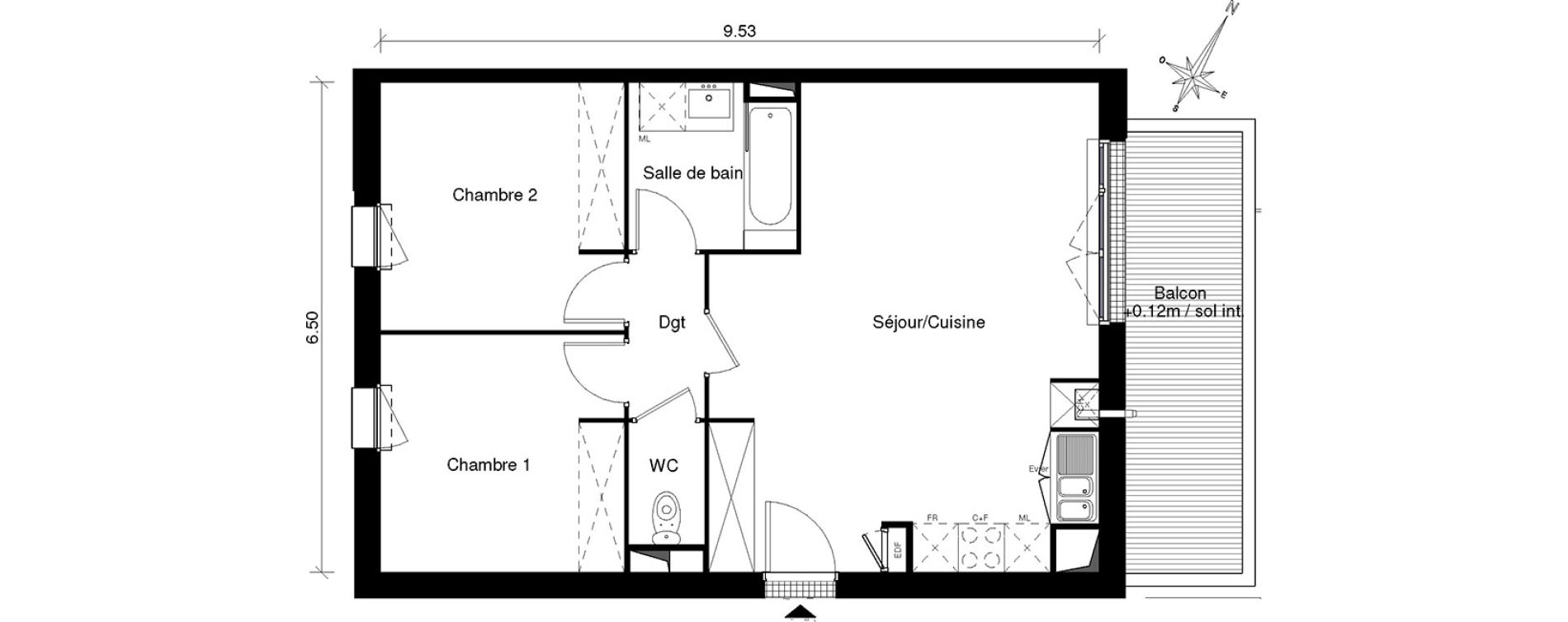 Appartement T3 de 59,56 m2 &agrave; Aucamville Centre