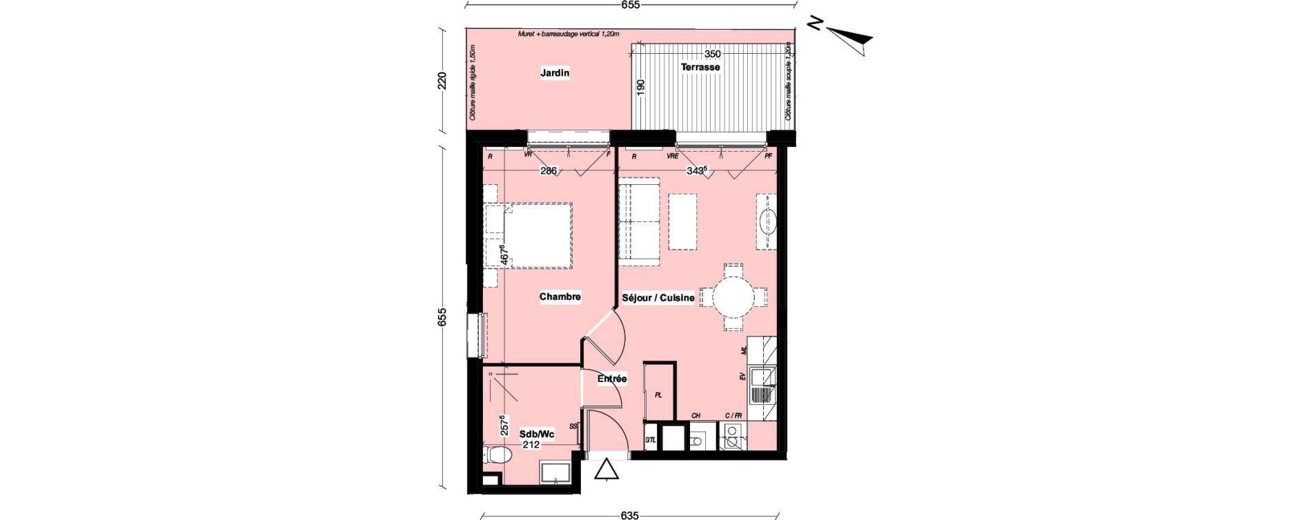 Appartement T2 de 41,72 m2 &agrave; Aucamville Centre