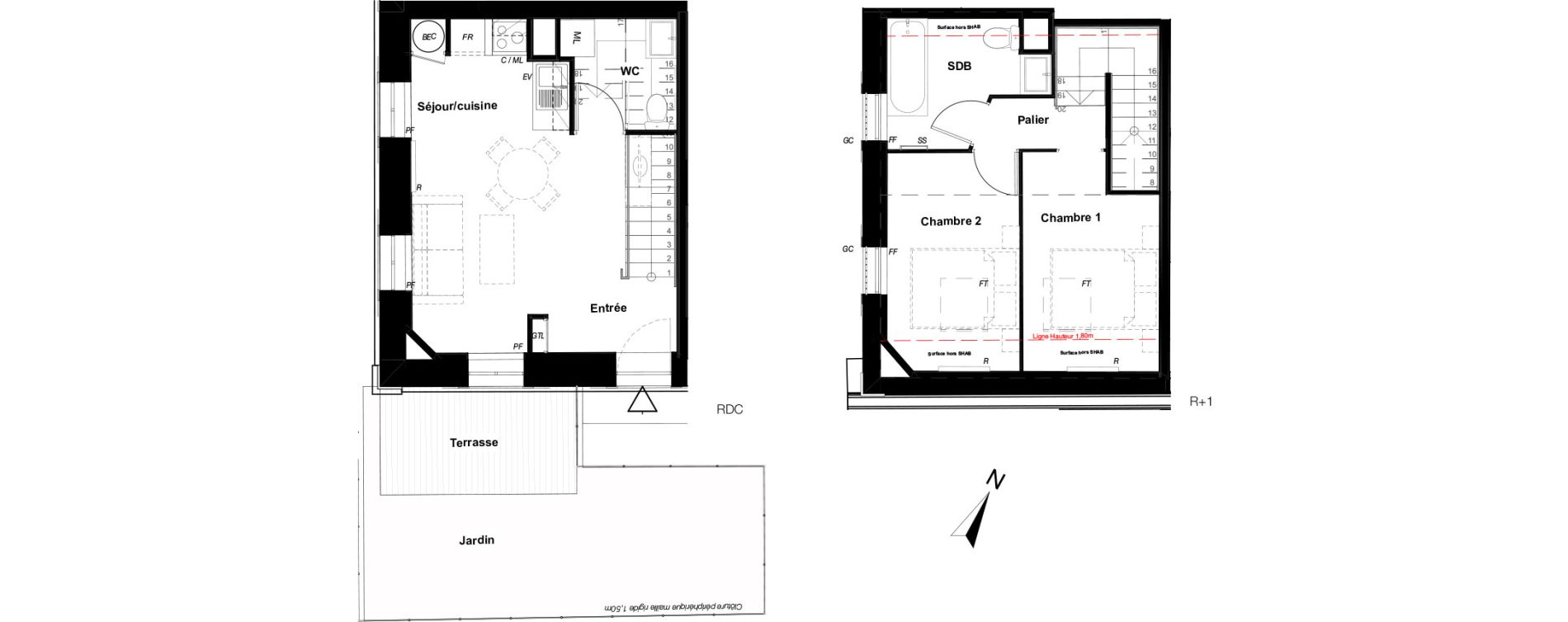 Duplex T3 de 45,22 m2 &agrave; Aucamville Centre