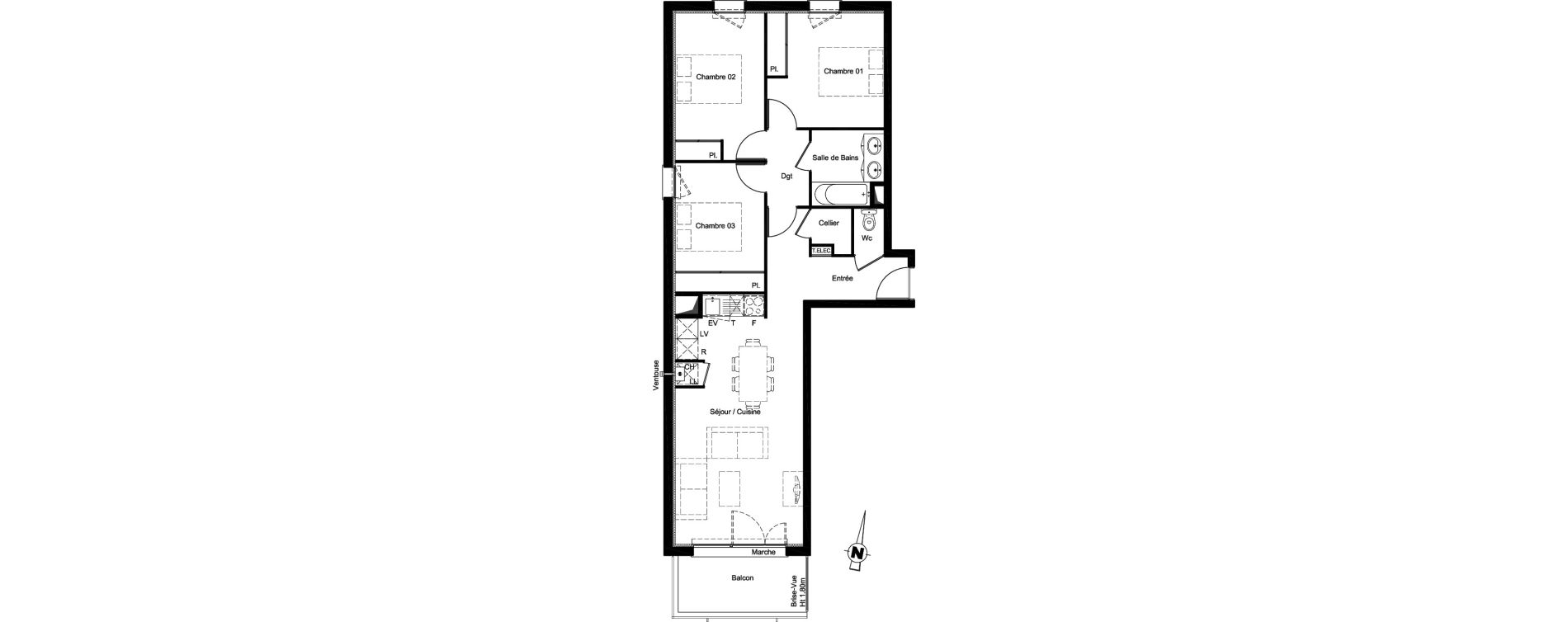 Appartement T4 de 74,64 m2 &agrave; Aucamville Les violettes