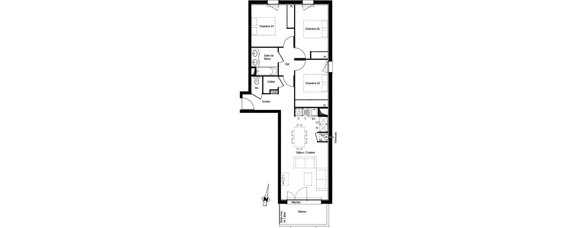 Appartement T4 de 74,64 m2 &agrave; Aucamville Les violettes
