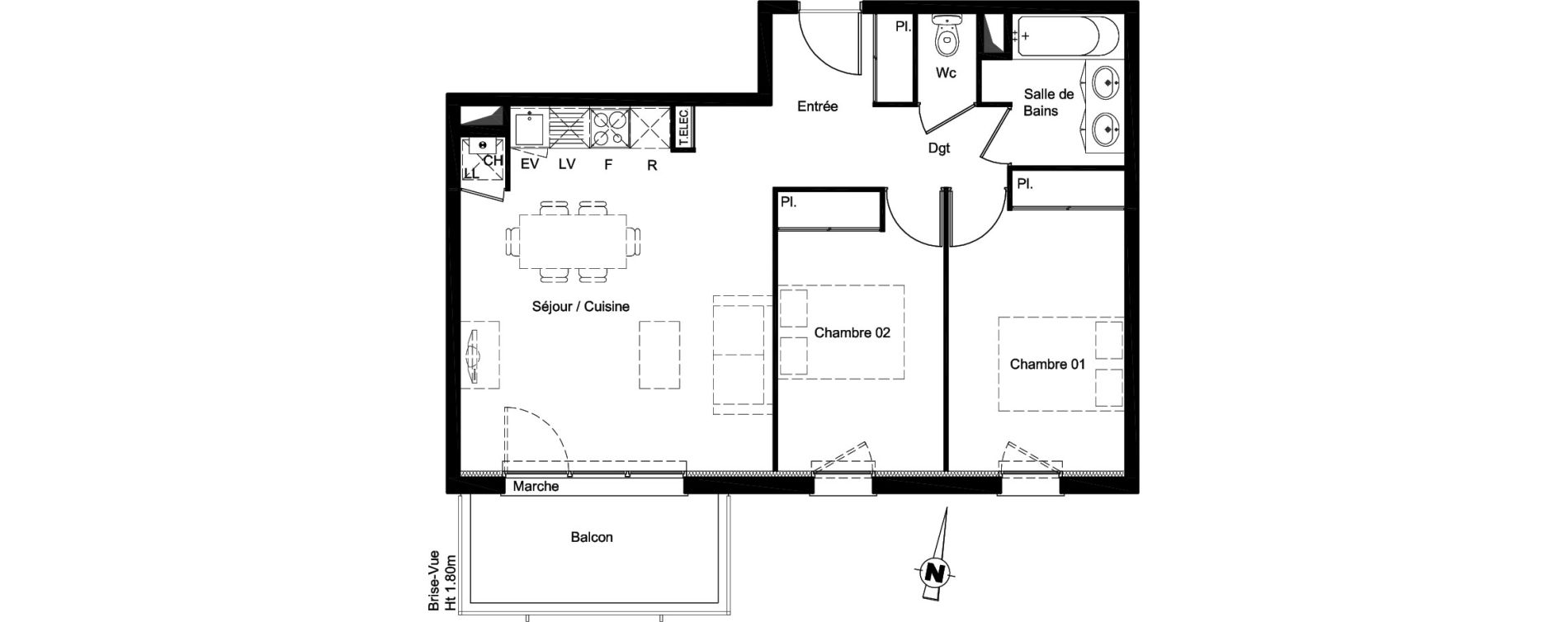 Appartement T3 de 59,86 m2 &agrave; Aucamville Les violettes