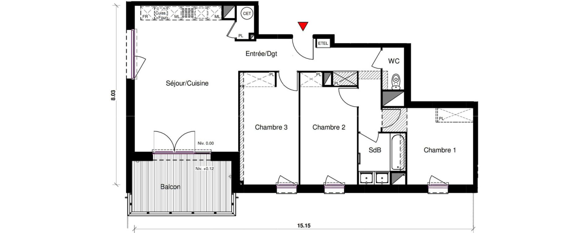 Appartement T4 de 85,62 m2 &agrave; Aucamville Centre