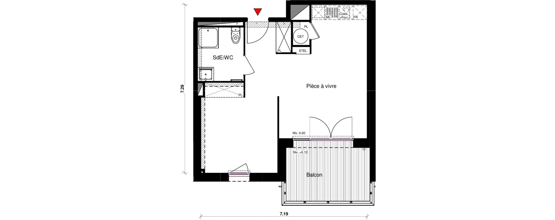 Appartement T1 bis de 42,32 m2 &agrave; Aucamville Centre