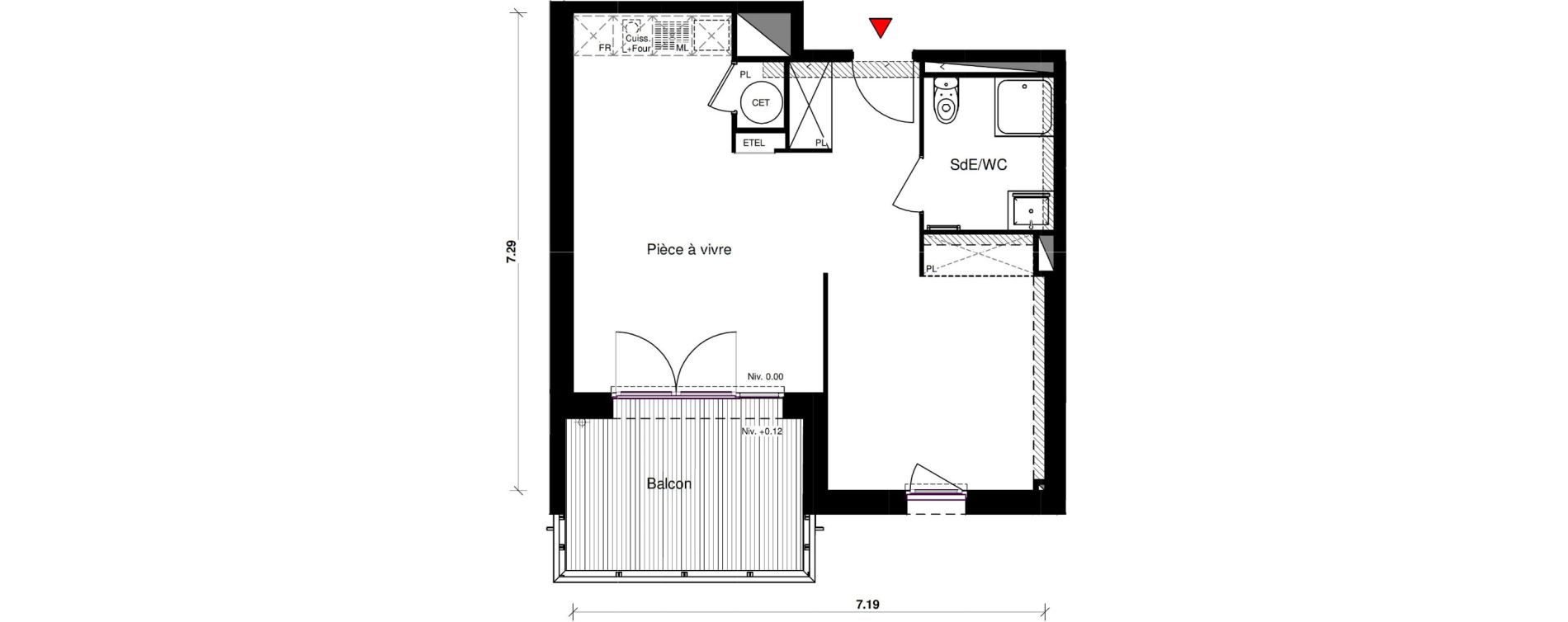 Appartement T1 bis de 42,32 m2 &agrave; Aucamville Centre