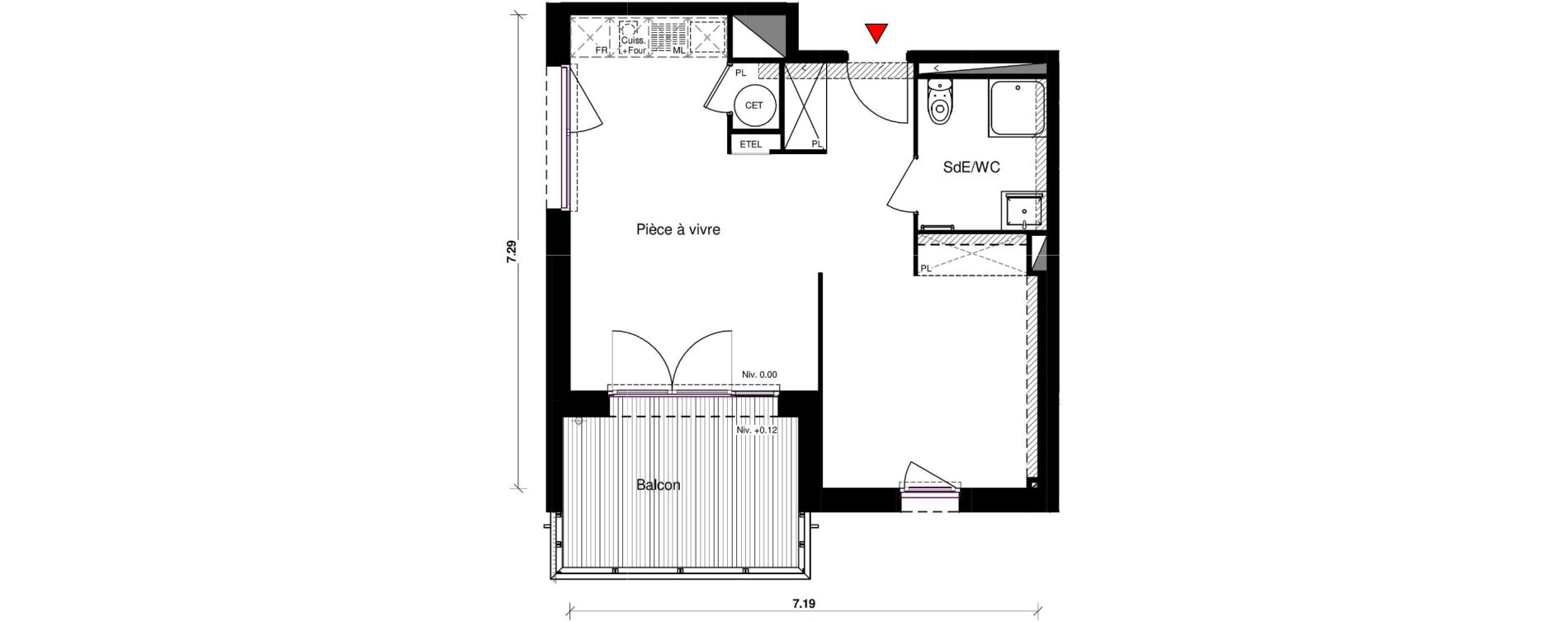 Appartement T1 bis de 42,31 m2 &agrave; Aucamville Centre