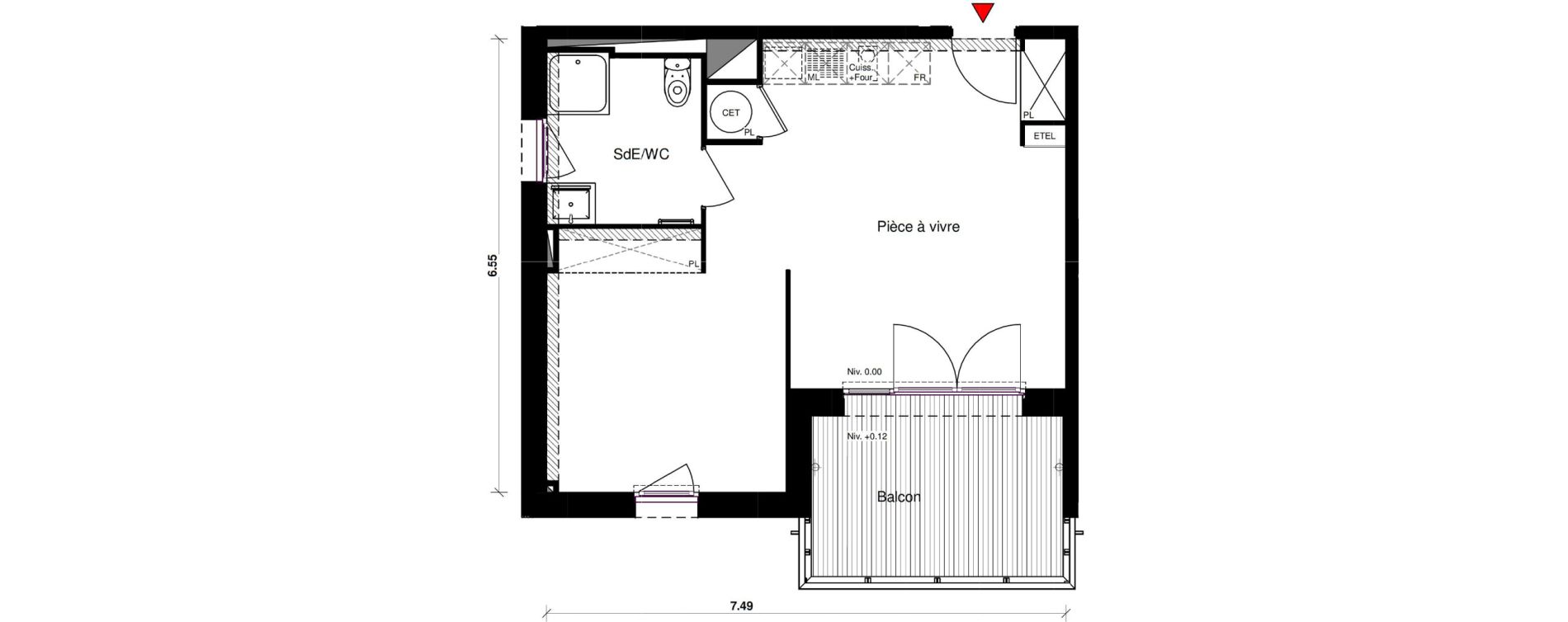 Appartement T1 bis de 41,23 m2 &agrave; Aucamville Centre