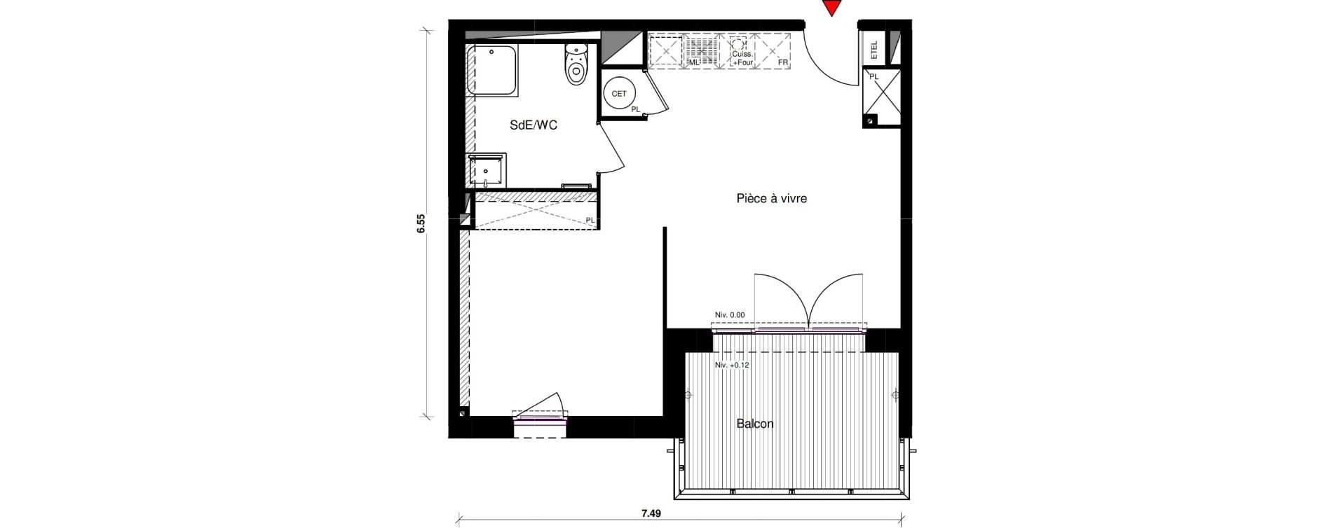 Appartement T1 bis de 40,64 m2 &agrave; Aucamville Centre