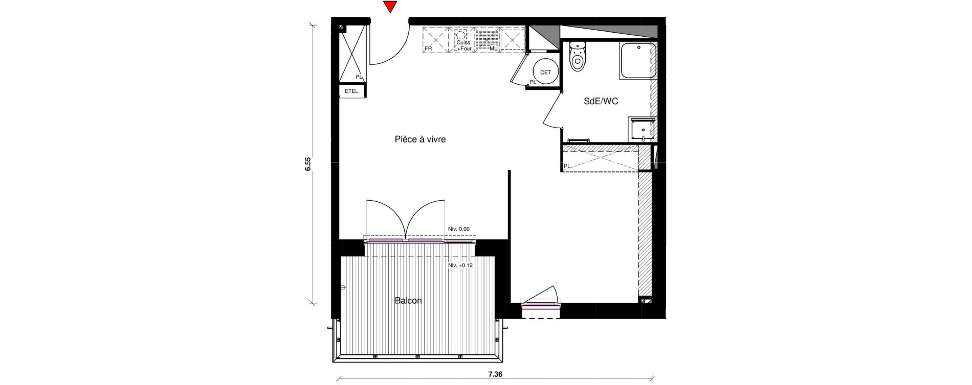 Appartement T1 bis de 40,42 m2 &agrave; Aucamville Centre