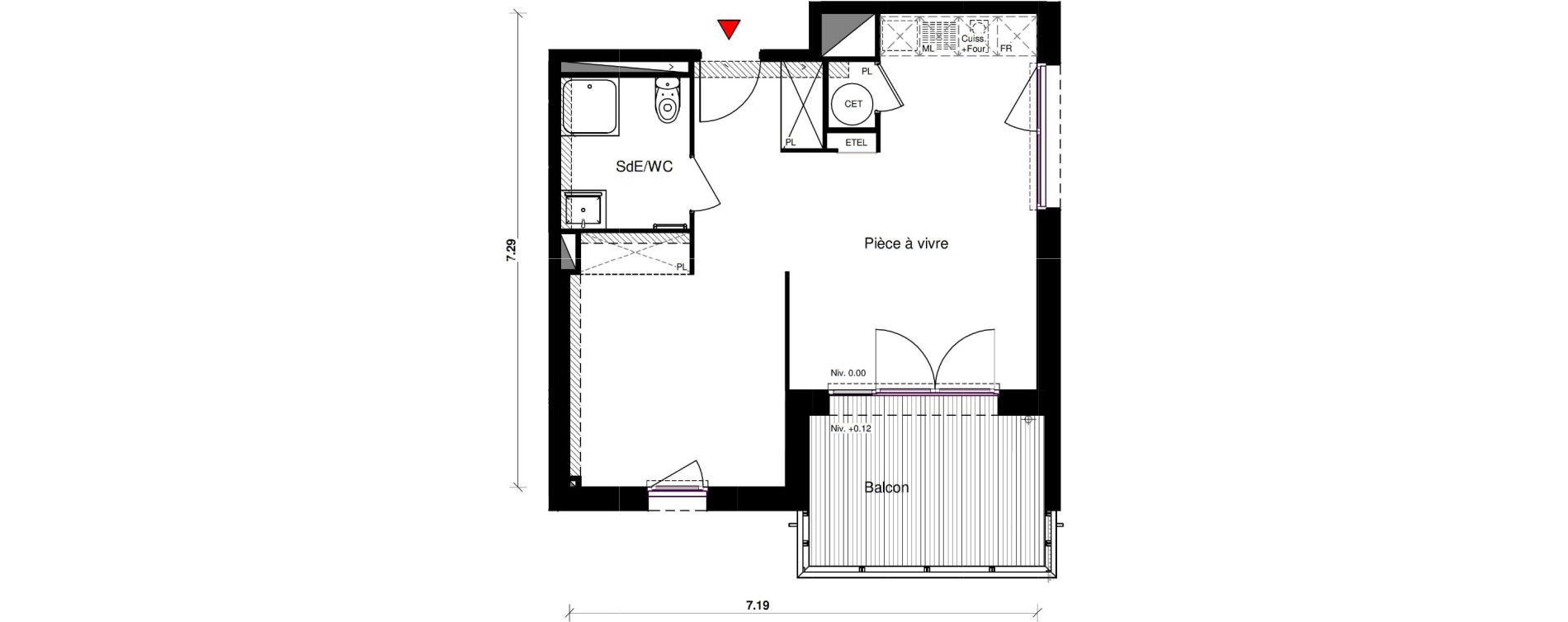 Appartement T1 bis de 42,31 m2 &agrave; Aucamville Centre