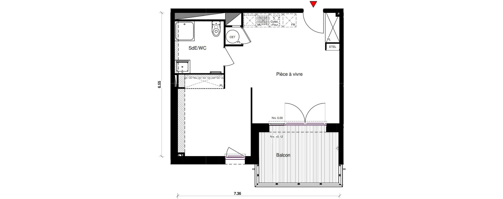 Appartement T1 bis de 40,42 m2 &agrave; Aucamville Centre