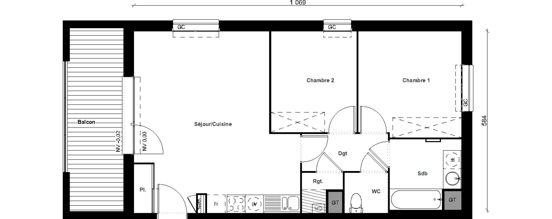 Appartement T3 de 60,97 m2 &agrave; Aussonne Centre