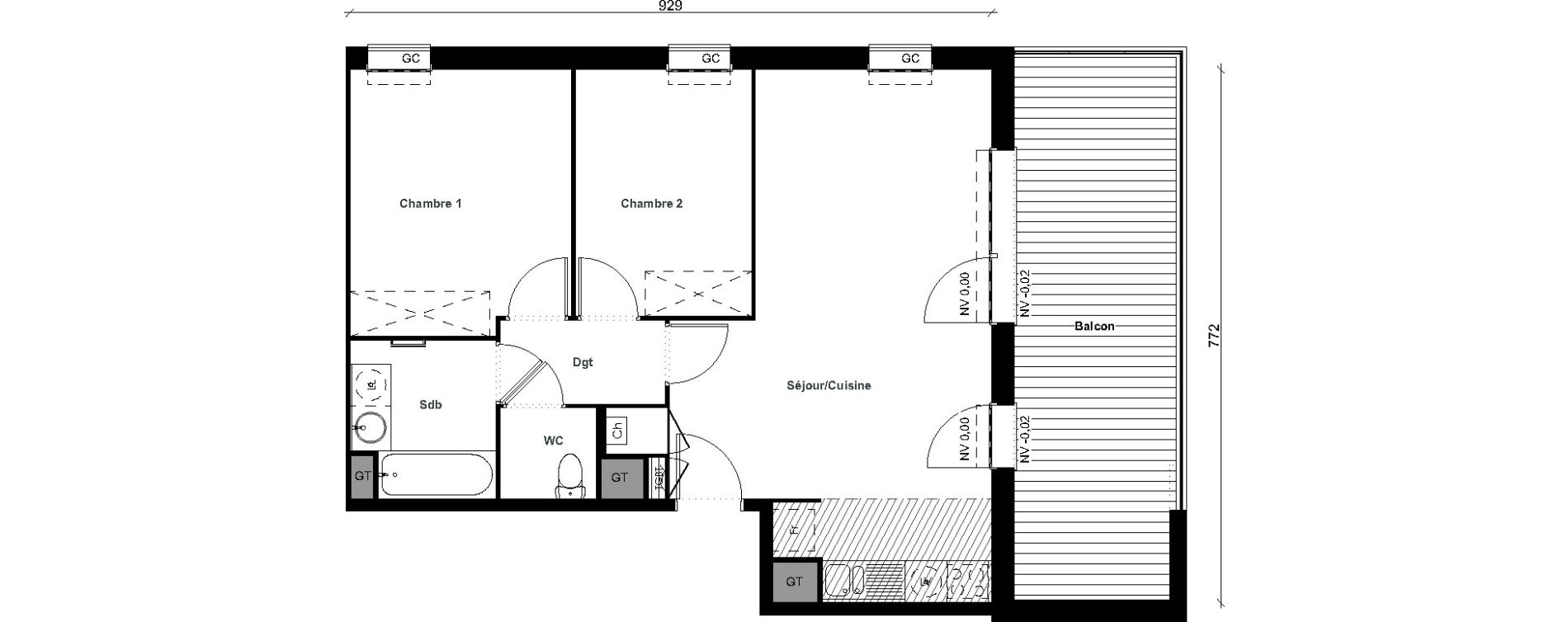 Appartement T3 de 60,02 m2 &agrave; Aussonne Centre