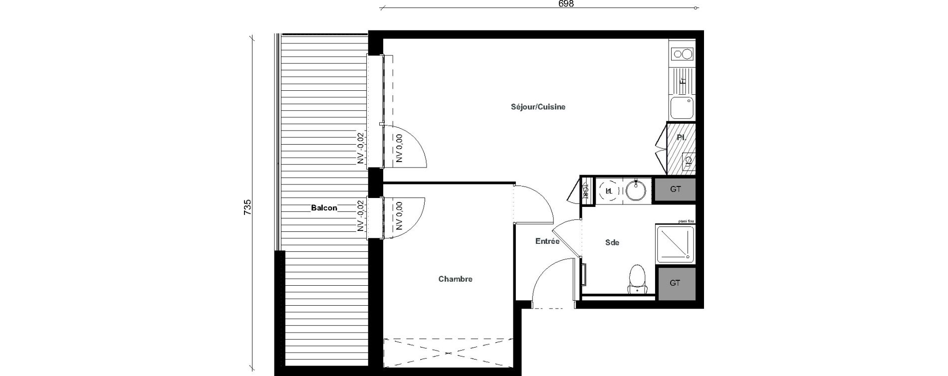 Appartement T2 de 42,88 m2 &agrave; Aussonne Centre