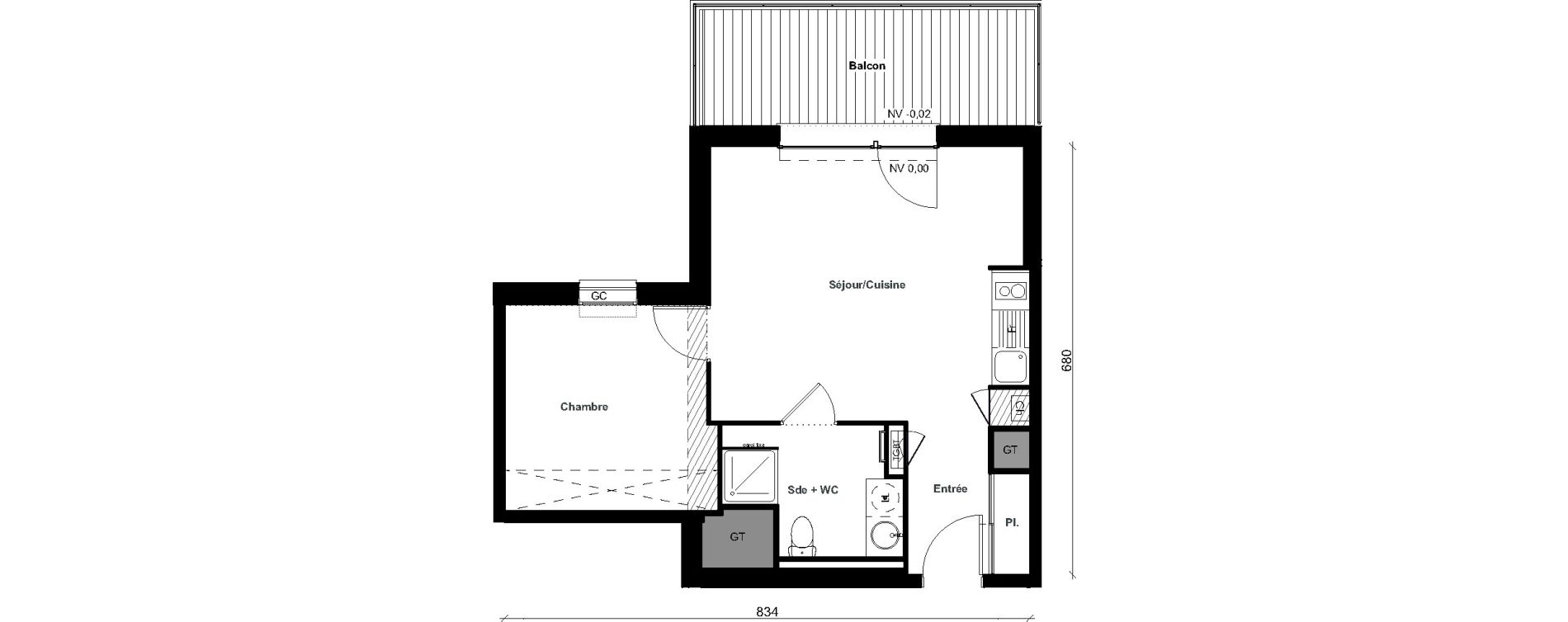 Appartement T2 de 42,56 m2 &agrave; Aussonne Centre