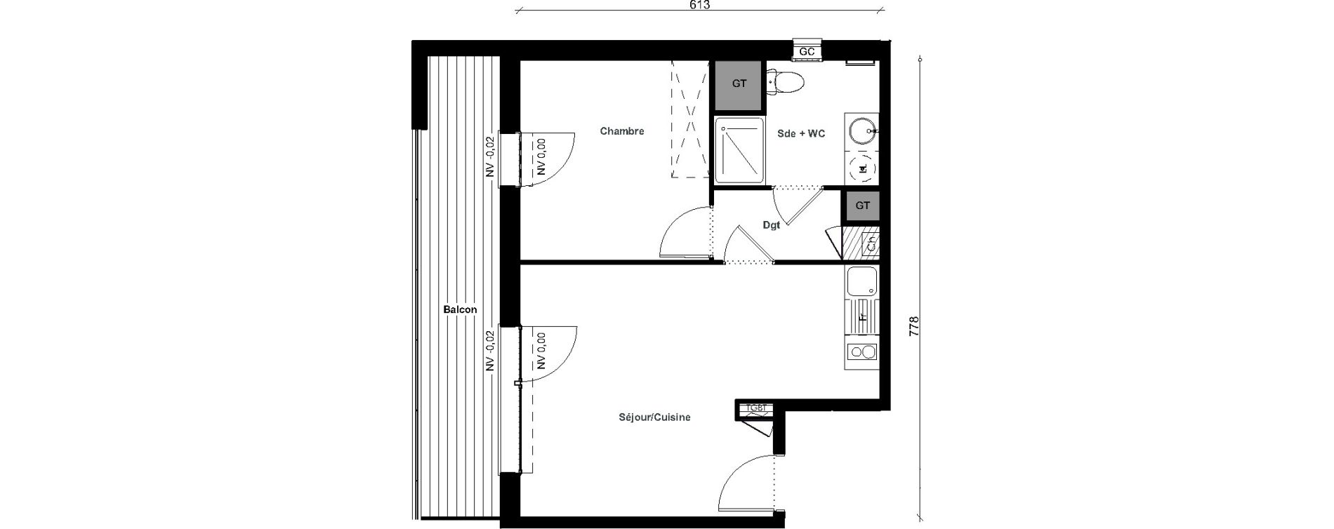 Appartement T2 de 42,00 m2 &agrave; Aussonne Centre