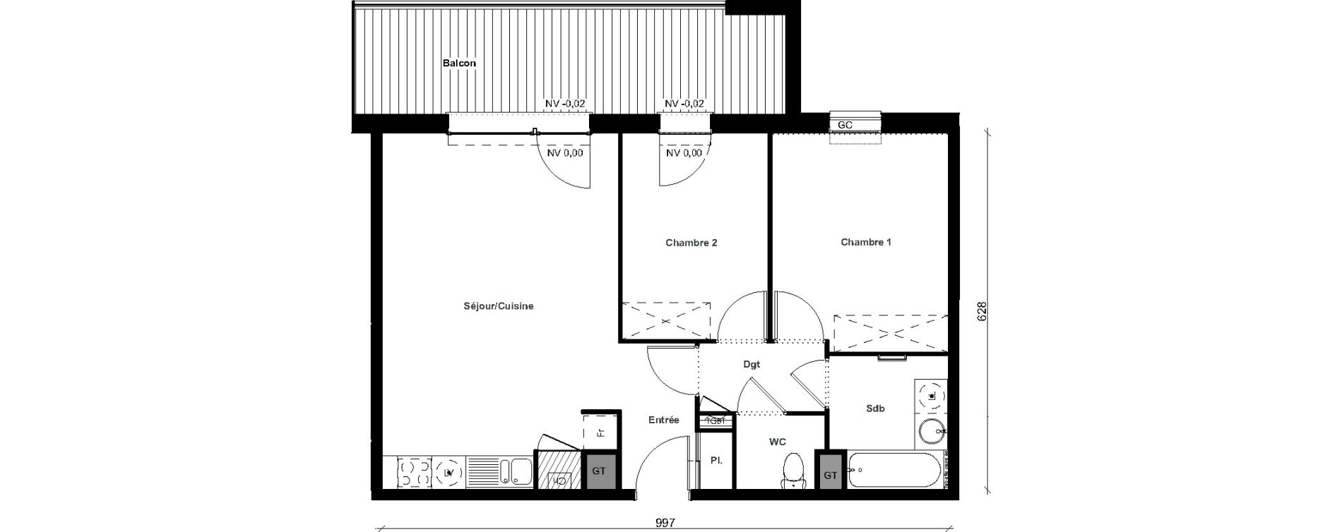 Appartement T3 de 60,42 m2 &agrave; Aussonne Centre