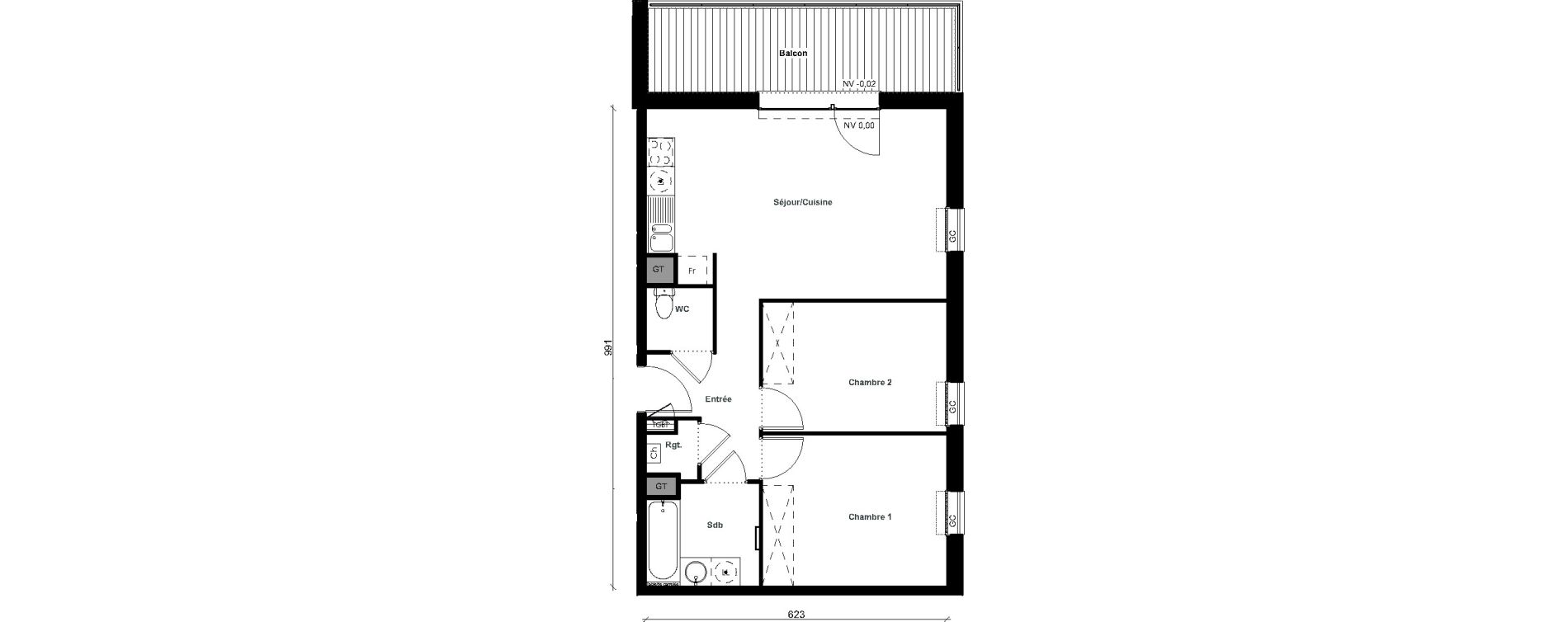 Appartement T3 de 59,61 m2 &agrave; Aussonne Centre