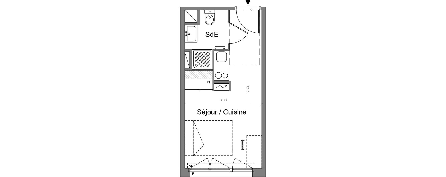 Appartement T1 meubl&eacute; de 18,37 m2 &agrave; Auzeville-Tolosane Centre