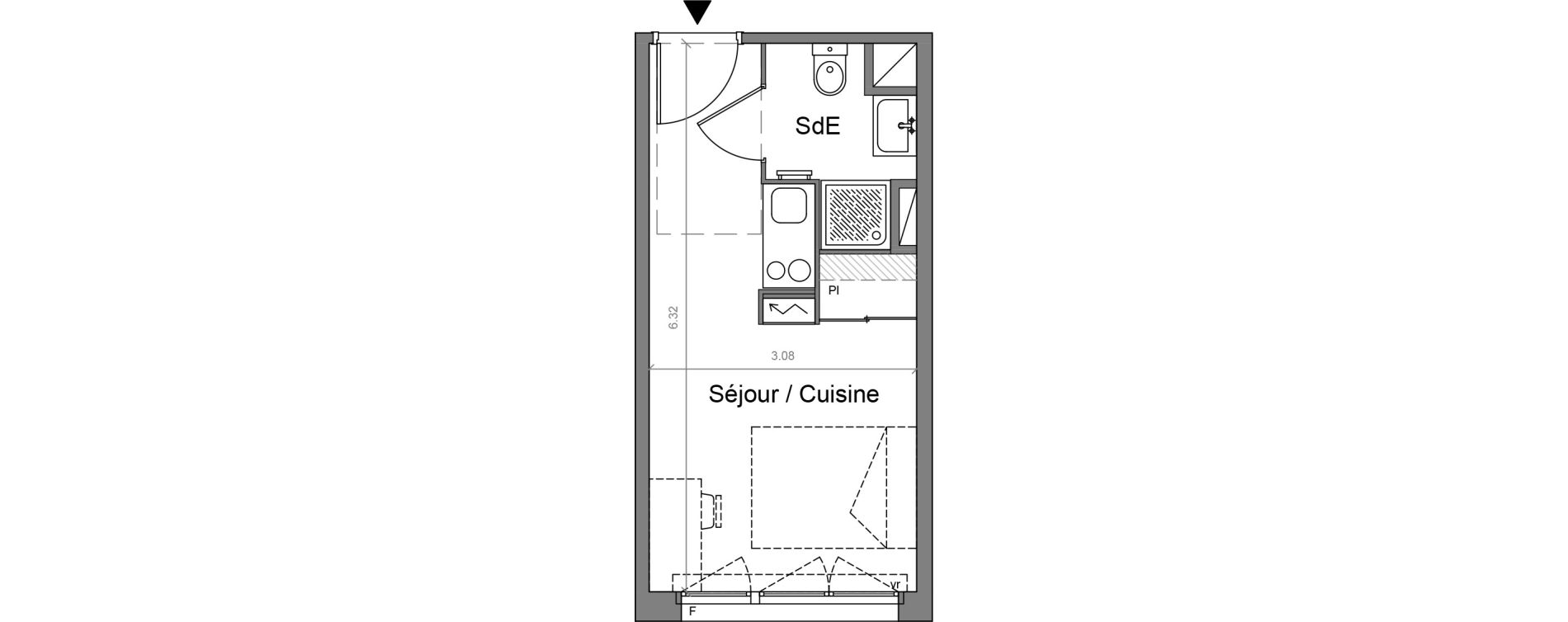 Appartement T1 meubl&eacute; de 18,37 m2 &agrave; Auzeville-Tolosane Centre