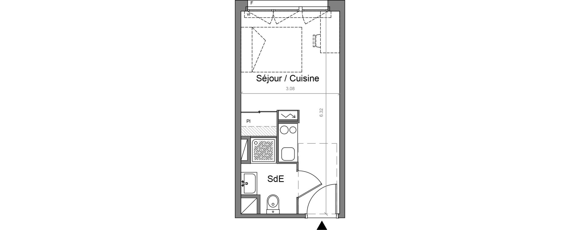 Appartement T1 meubl&eacute; de 18,37 m2 &agrave; Auzeville-Tolosane Centre