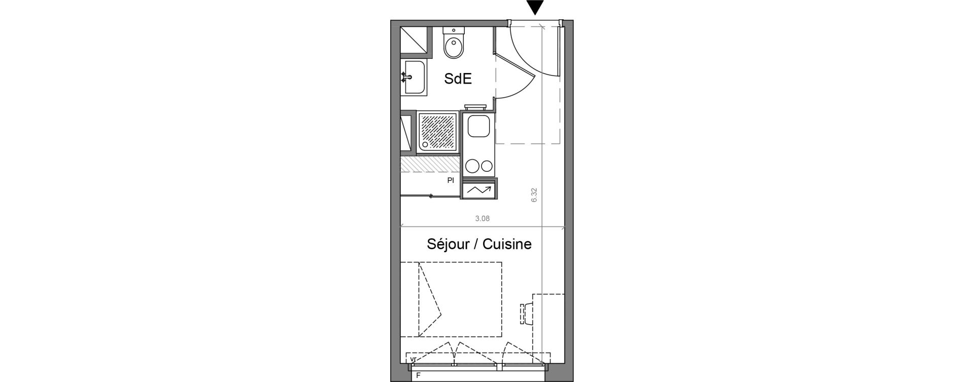 Appartement T1 meubl&eacute; de 18,37 m2 &agrave; Auzeville-Tolosane Centre