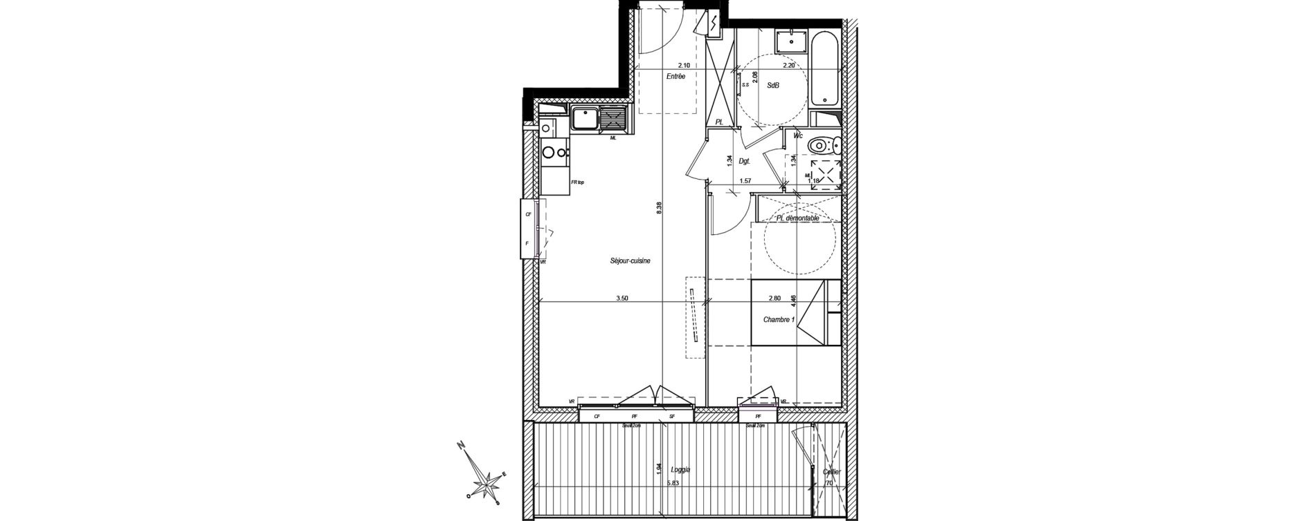 Appartement T2 de 46,73 m2 &agrave; Auzeville-Tolosane Centre