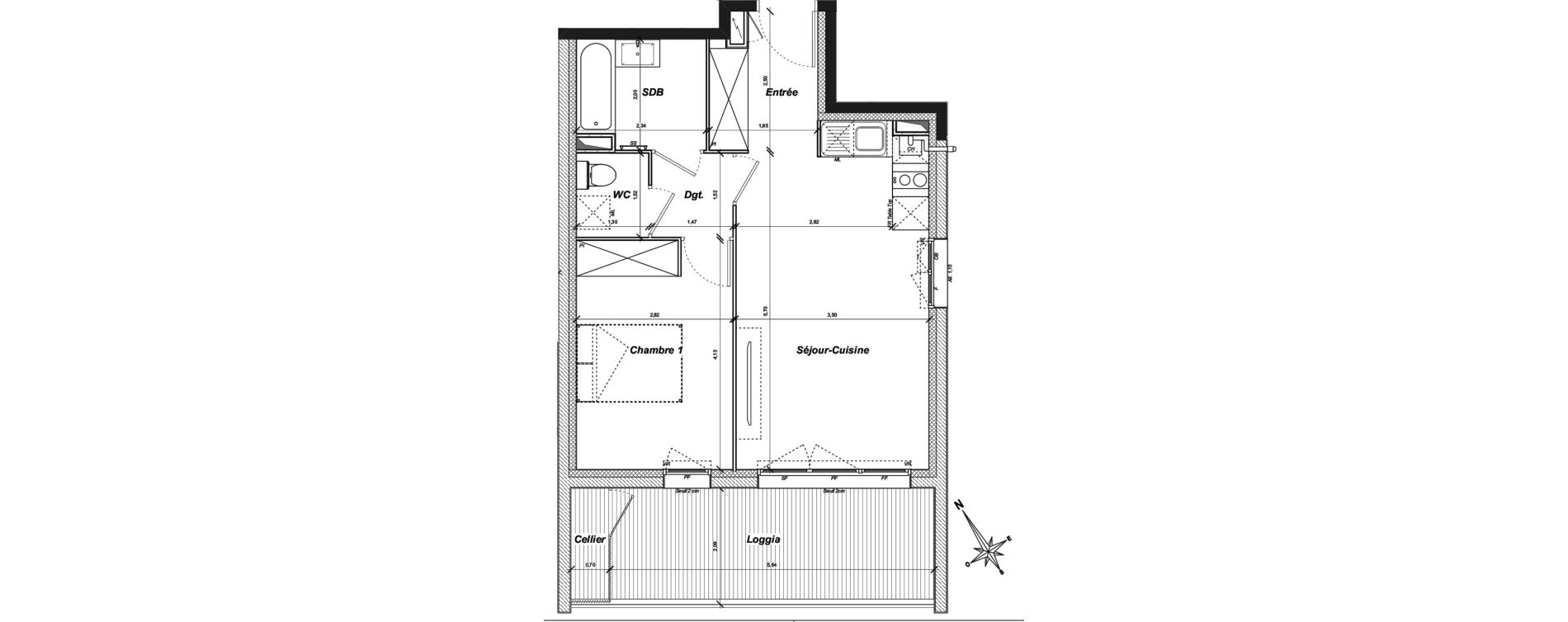Appartement T2 de 45,53 m2 &agrave; Auzeville-Tolosane Centre