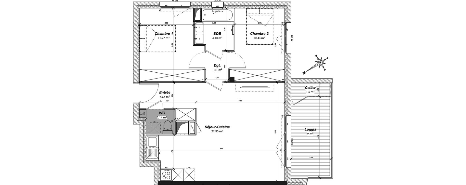 Appartement T3 de 64,57 m2 &agrave; Auzeville-Tolosane Centre