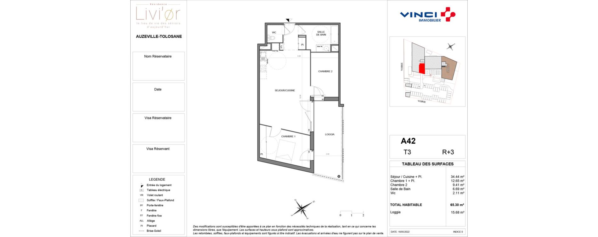 Appartement T3 de 65,30 m2 &agrave; Auzeville-Tolosane Centre