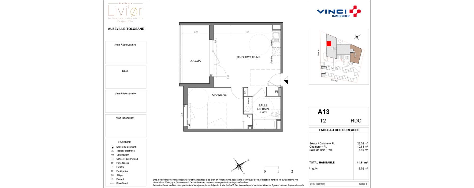 Appartement T2 de 41,81 m2 &agrave; Auzeville-Tolosane Centre