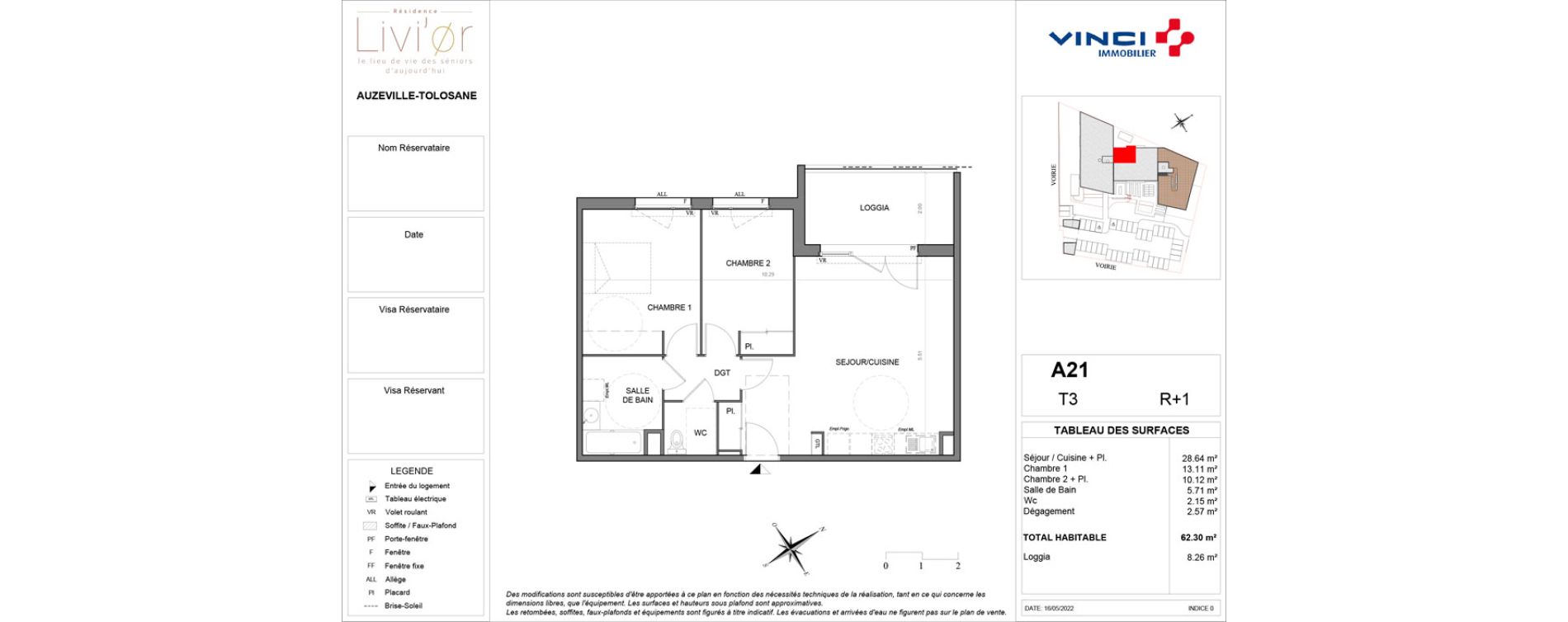 Appartement T3 de 62,30 m2 &agrave; Auzeville-Tolosane Centre