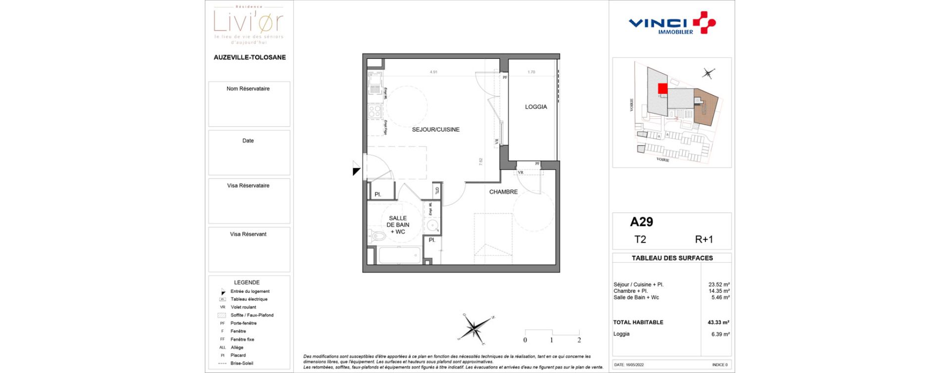 Appartement T2 de 43,33 m2 &agrave; Auzeville-Tolosane Centre