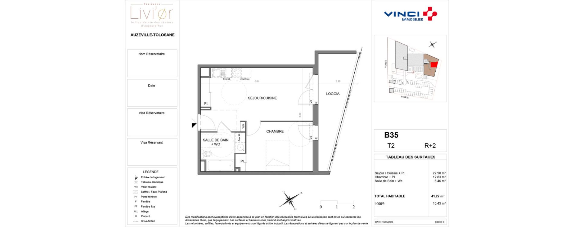 Appartement T2 de 41,27 m2 &agrave; Auzeville-Tolosane Centre