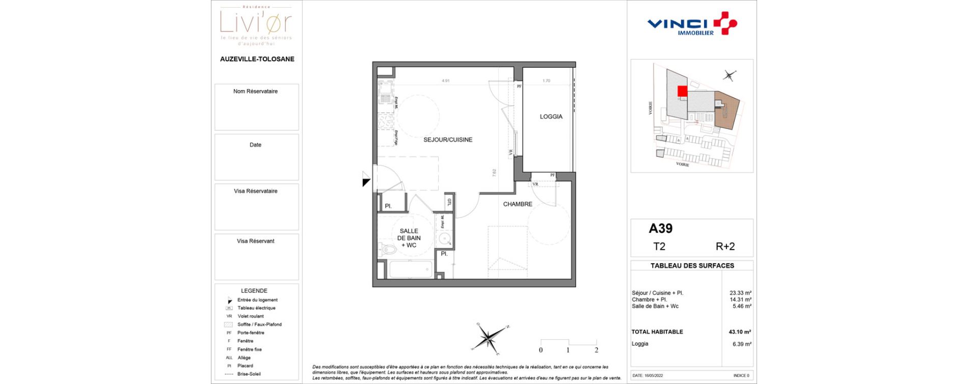 Appartement T2 de 43,10 m2 &agrave; Auzeville-Tolosane Centre