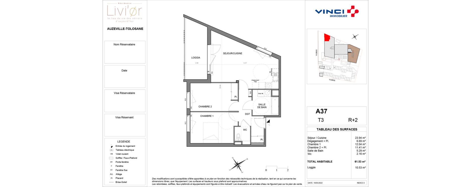 Appartement T3 de 61,53 m2 &agrave; Auzeville-Tolosane Centre