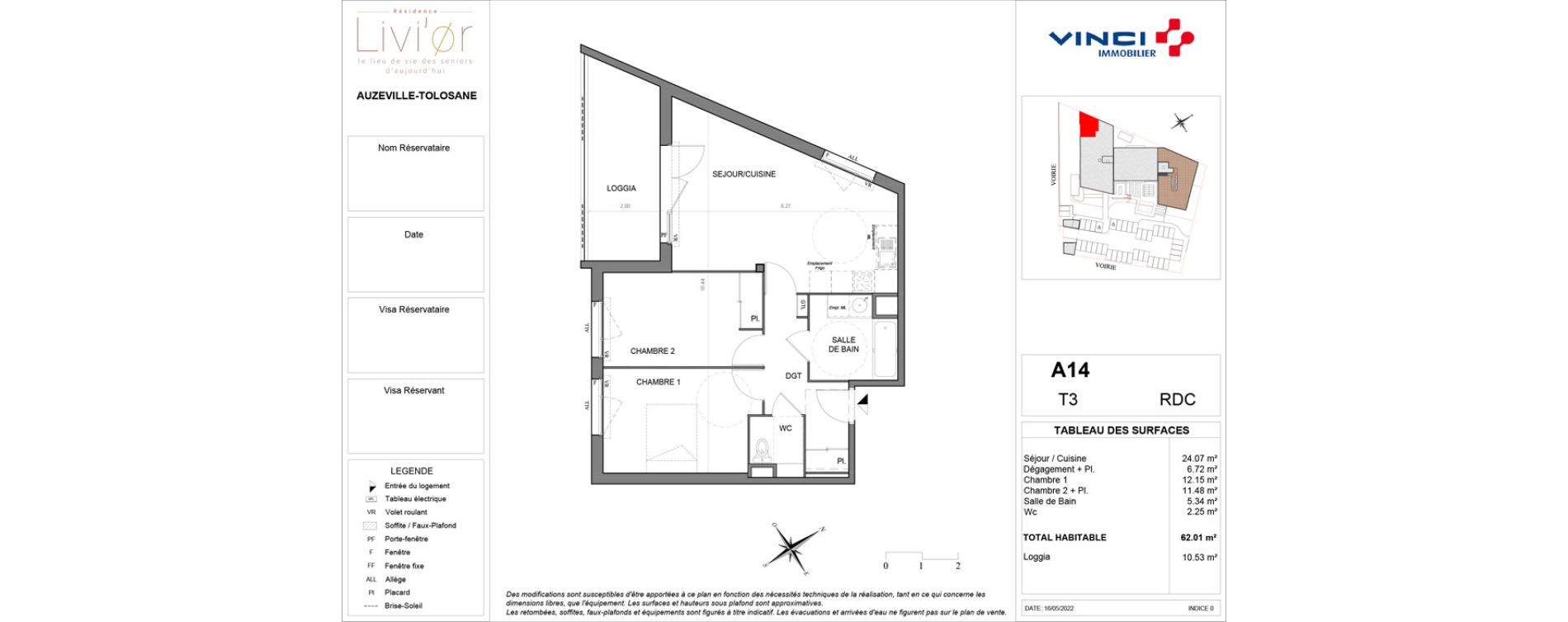 Appartement T3 de 62,01 m2 &agrave; Auzeville-Tolosane Centre