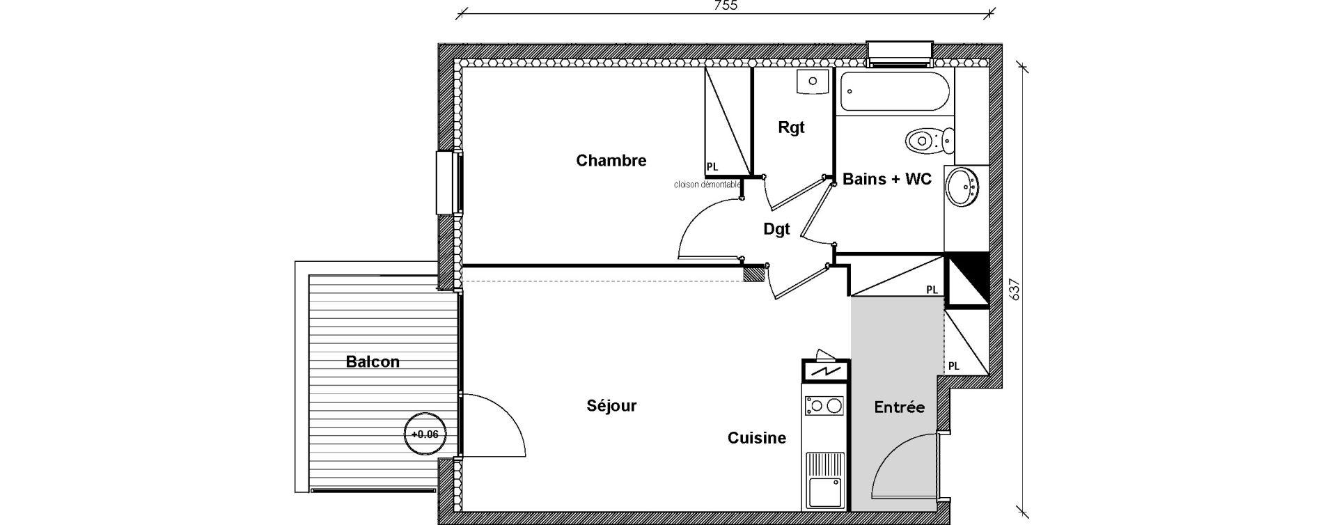 Appartement T2 de 44,93 m2 &agrave; Auzeville-Tolosane Centre