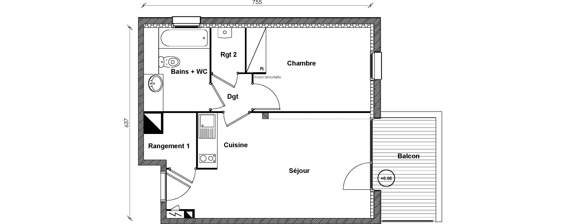 Appartement T2 de 44,92 m2 &agrave; Auzeville-Tolosane Centre