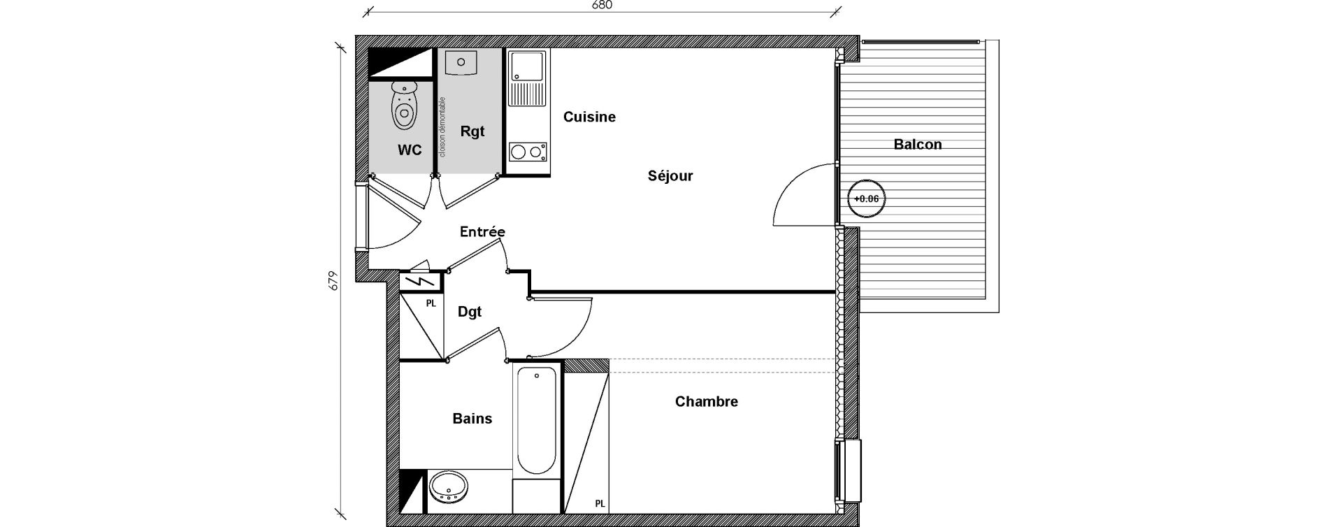 Appartement T2 de 42,59 m2 &agrave; Auzeville-Tolosane Centre