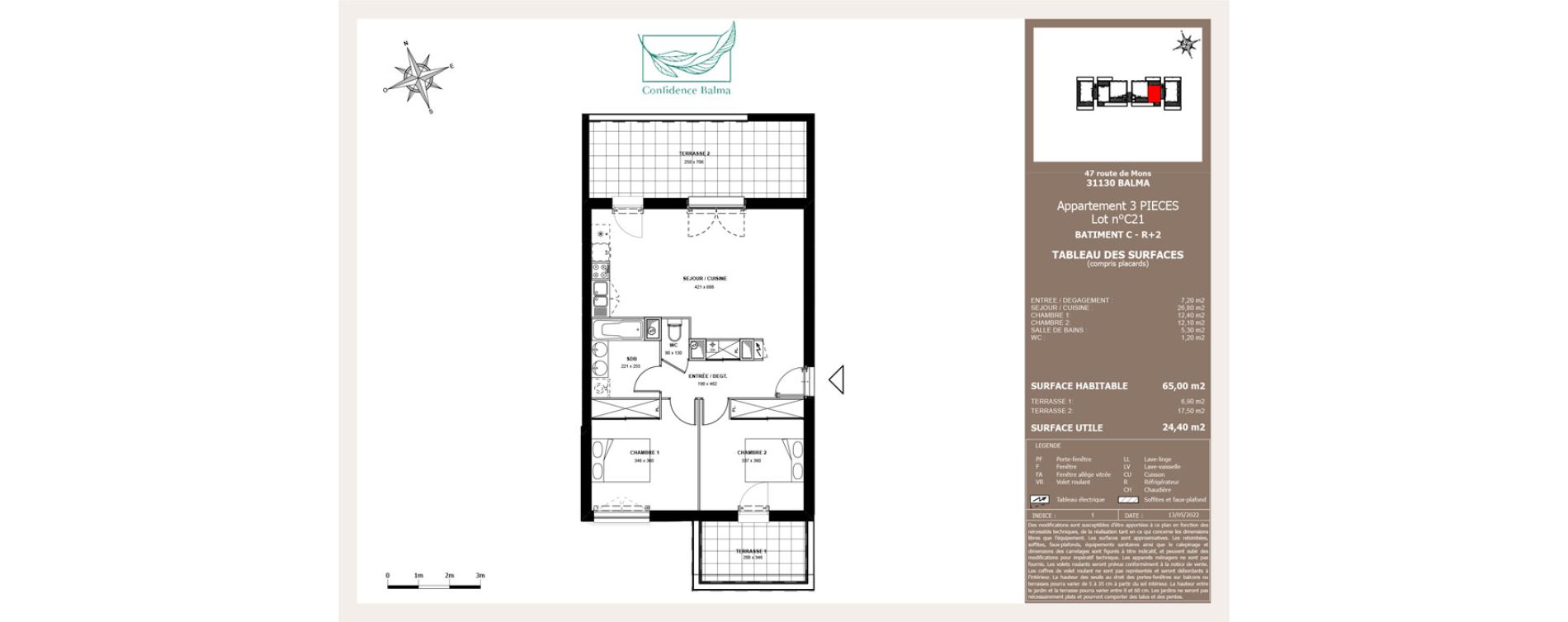 Appartement T3 de 65,00 m2 &agrave; Balma Saint-clair - coteaux