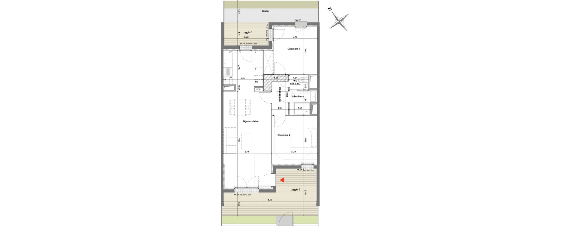 Appartement T3 de 64,60 m2 &agrave; Balma Le vidailhan