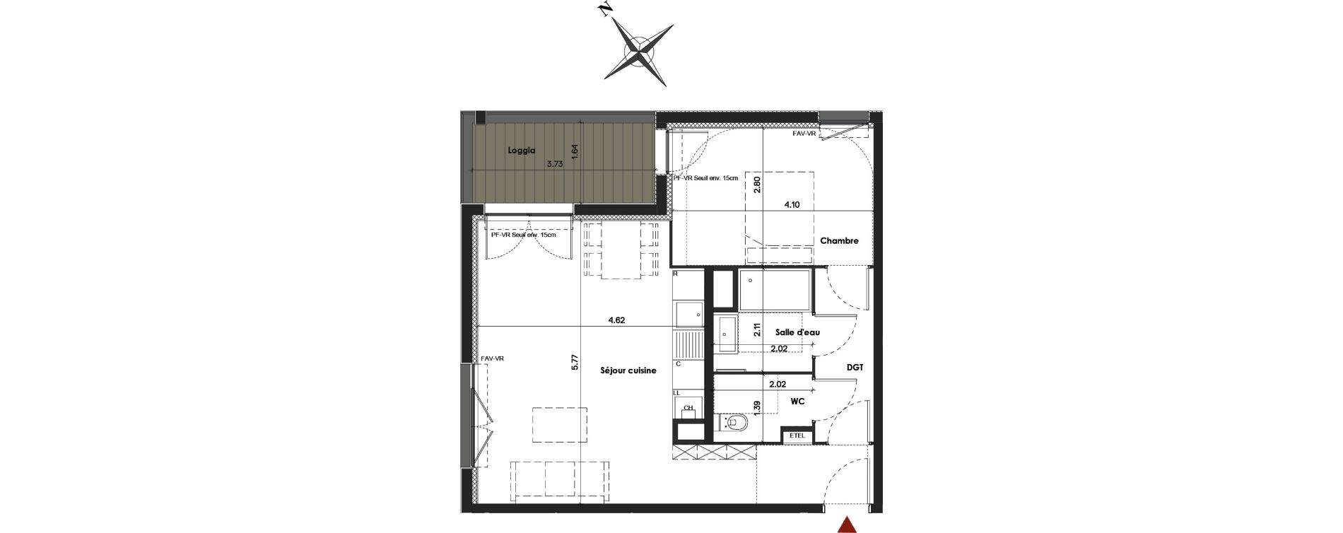 Appartement T2 de 51,98 m2 &agrave; Balma Le vidailhan