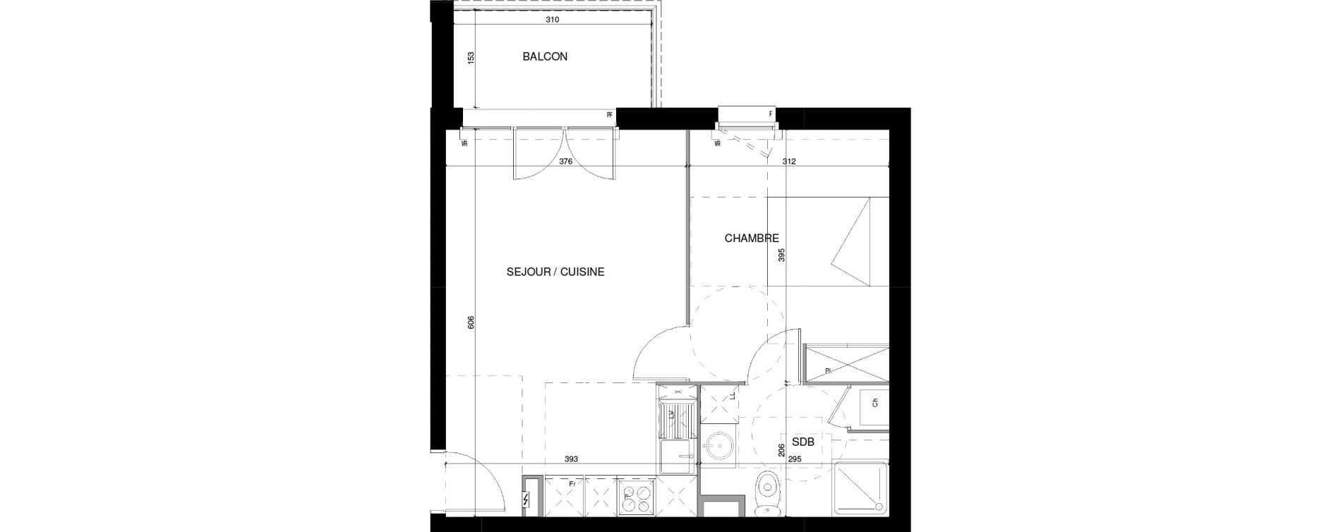 Appartement T2 de 40,55 m2 &agrave; Bazi&egrave;ge Centre